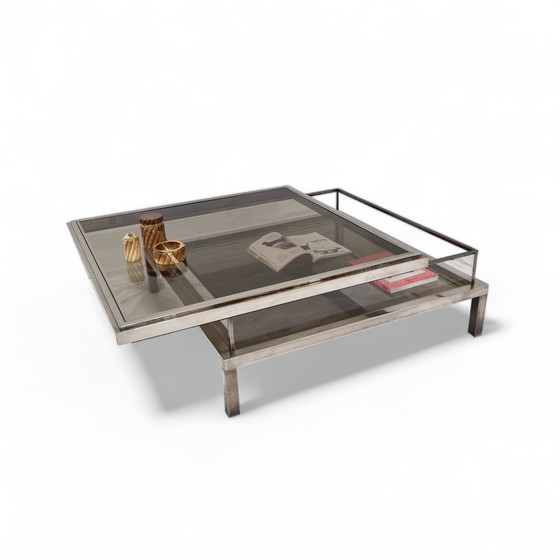 Image 1 of French Maison Jansen sliding coffee table in chrome and brass