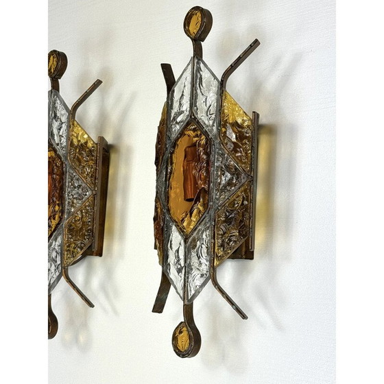 Image 1 of Pair of vintage Murano glass and metal wall lamp for Poliarte, Italy 1970