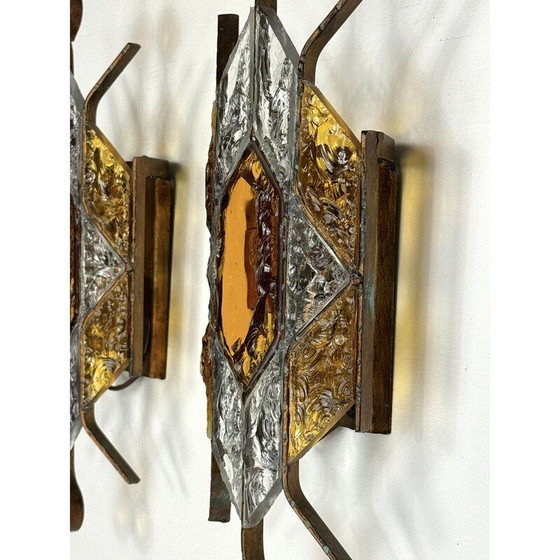 Image 1 of Pair of vintage Murano glass and metal wall lamp for Poliarte, Italy 1970