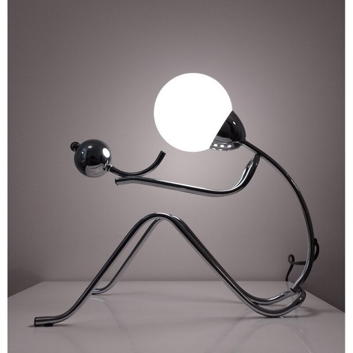 Lampada da tavolo vintage britannica in metallo cromato, anni '80