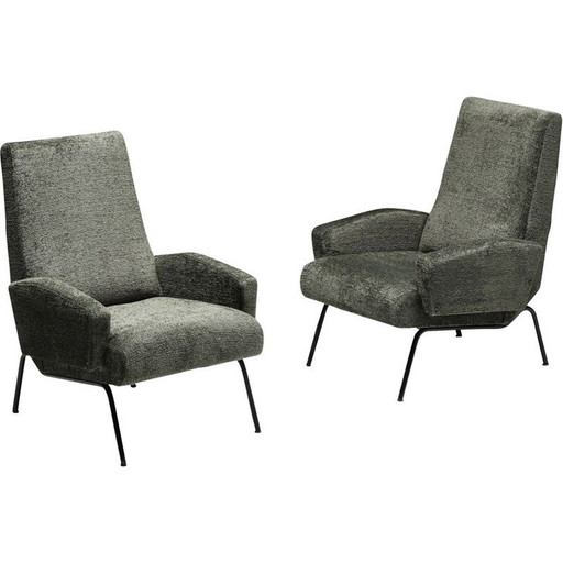 Pair of vintage armchairs in recycled fabric, 1950s