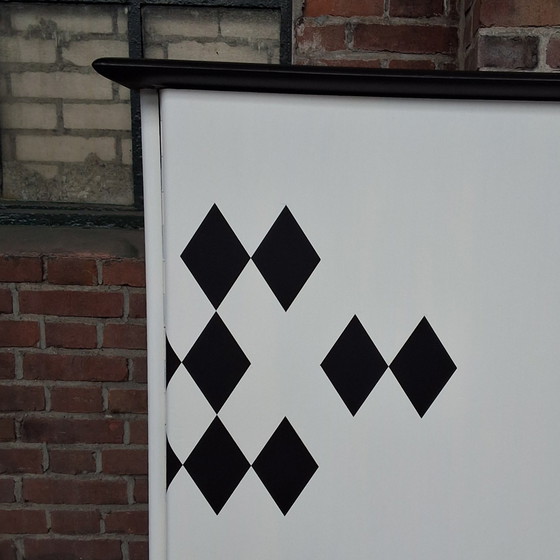 Image 1 of Buffet Cabinet Serving Cabinet Wall Cabinet Display Cabinet White With Black Diamonds Vintage Restyled