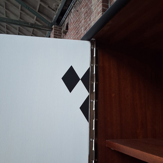 Image 1 of Buffet Cabinet Serving Cabinet Wall Cabinet Display Cabinet White With Black Diamonds Vintage Restyled