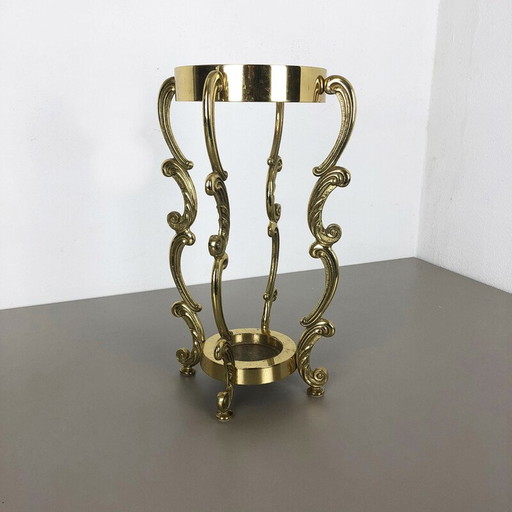 Vintage solid brass umbrella stand Hollywood Regency Italy 1970s