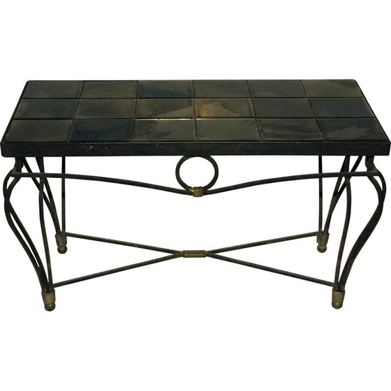 Image 1 of Vintage coffee table with wrought iron base and ceramic top