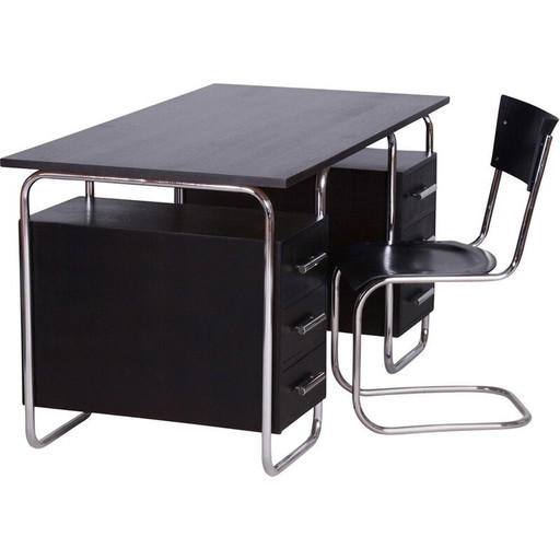 Vintage Bauhaus writing desk and chair by R. Slezak, Czechia 1930s