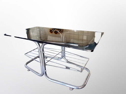 Extraordinary Coffee Table With Chrome Base Brown Smoked Glass Top