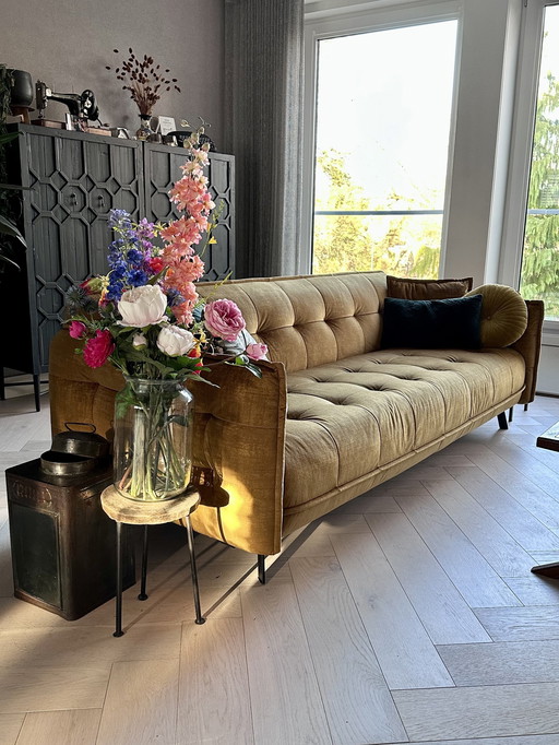 Gold Yellow Velvet/Velvet Sofa From Basiclabel