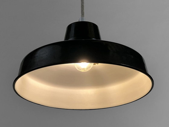 Image 1 of Enameled Industrial Pendant Light. France 1950S