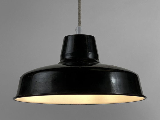 Image 1 of Enameled Industrial Pendant Light. France 1950S