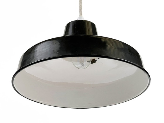 Image 1 of Enameled Industrial Pendant Light. France 1950S