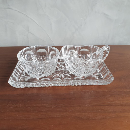  Sugar Bowl And Milk Jug On Glass Crystal Plateau