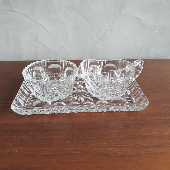 Image 1 of  Sugar Bowl And Milk Jug On Glass Crystal Plateau