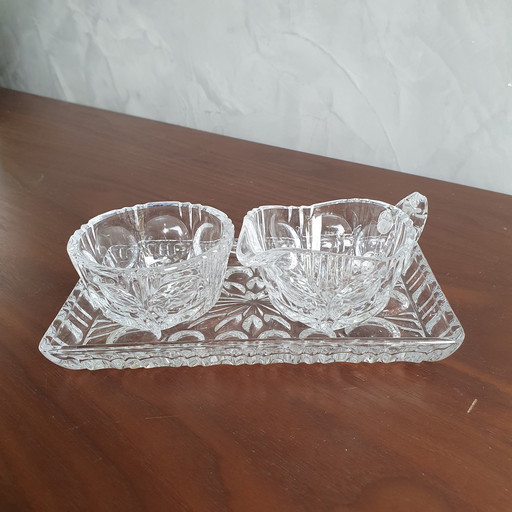  Sugar Bowl And Milk Jug On Glass Crystal Plateau