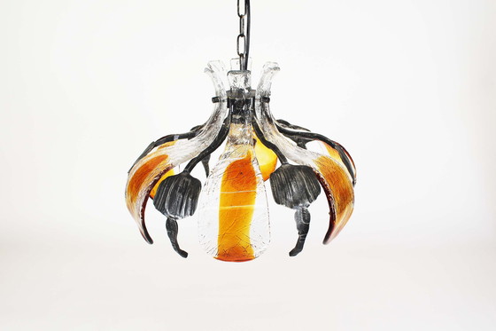 Image 1 of 1x Rough and glass Iron Brutalist Chandelier