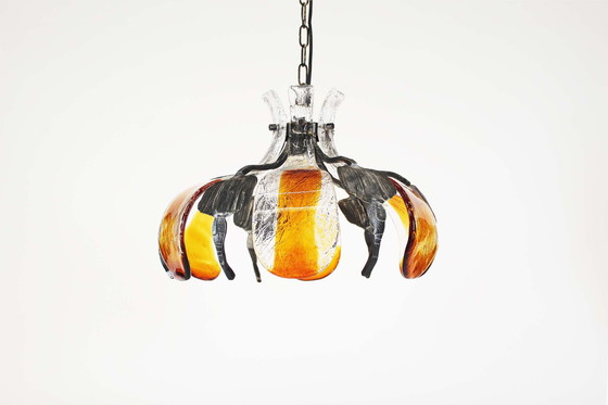 Image 1 of 1x Rough and glass Iron Brutalist Chandelier