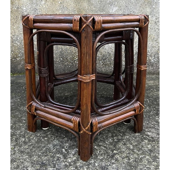 Image 1 of Tavolini impilabili vintage in bambù e rattan, 1980