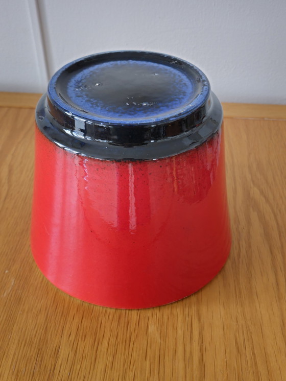 Image 1 of Large Vintage Flower Pot Ceramic Red Blue