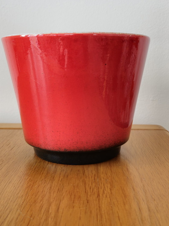 Image 1 of Large Vintage Flower Pot Ceramic Red Blue