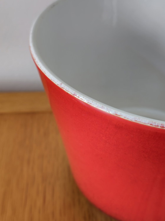 Image 1 of Large Vintage Flower Pot Ceramic Red Blue