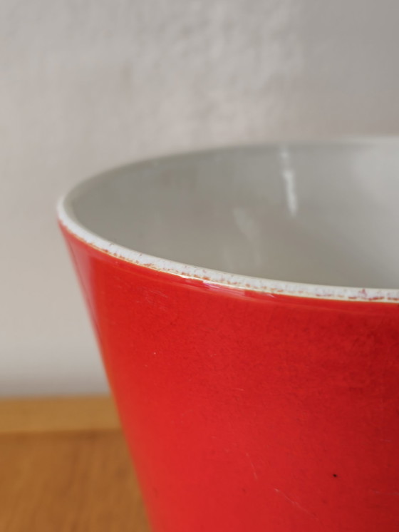 Image 1 of Large Vintage Flower Pot Ceramic Red Blue