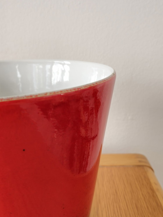 Image 1 of Large Vintage Flower Pot Ceramic Red Blue