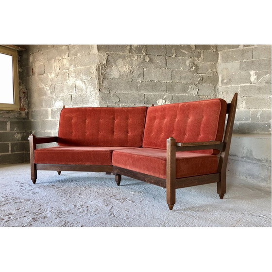 Image 1 of Vintage oak corner sofa by Robert Guillerme et Chambron, France 1960