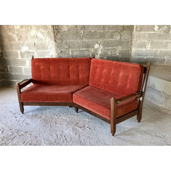 Image 1 of Vintage oak corner sofa by Robert Guillerme et Chambron, France 1960