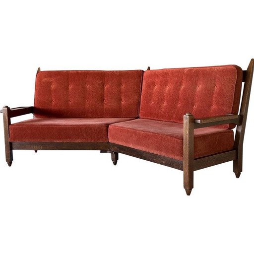 Vintage oak corner sofa by Robert Guillerme et Chambron, France 1960