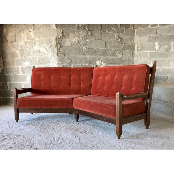 Image 1 of Vintage oak corner sofa by Robert Guillerme et Chambron, France 1960