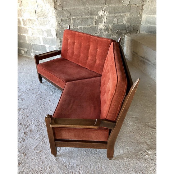 Image 1 of Vintage oak corner sofa by Robert Guillerme et Chambron, France 1960