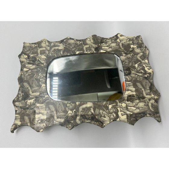 Image 1 of Specchio vintage con decoro in collage di carta, 1980