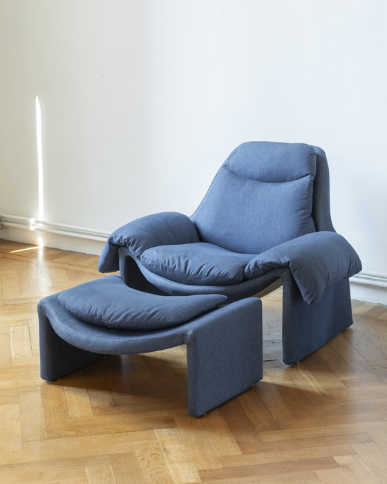 Image 1 of Saporiti P60 Blue Jeans Lounge Chair and Ottoman by Vittorio Introini, Italy 1980's.