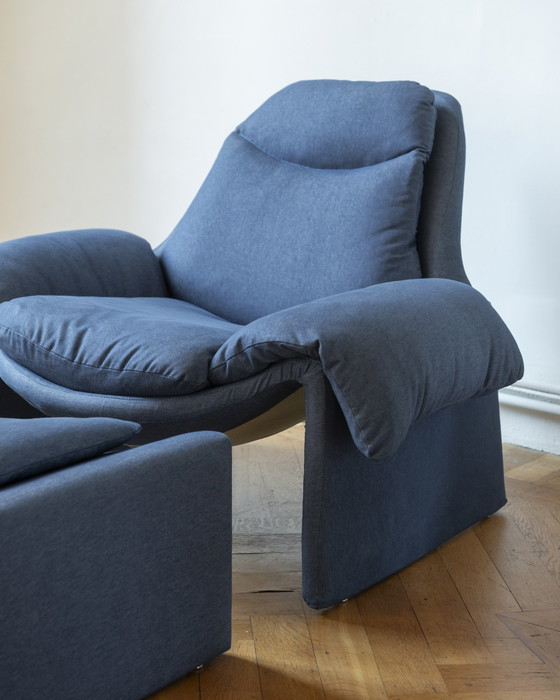 Image 1 of Saporiti P60 Blue Jeans Lounge Chair and Ottoman by Vittorio Introini, Italy 1980's.