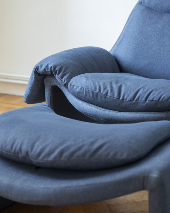 Image 1 of Saporiti P60 Blue Jeans Lounge Chair and Ottoman by Vittorio Introini, Italy 1980's.