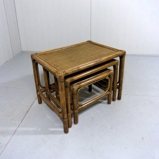 Image 1 of set de tables d'appoint mimi en rotin vintage 1970