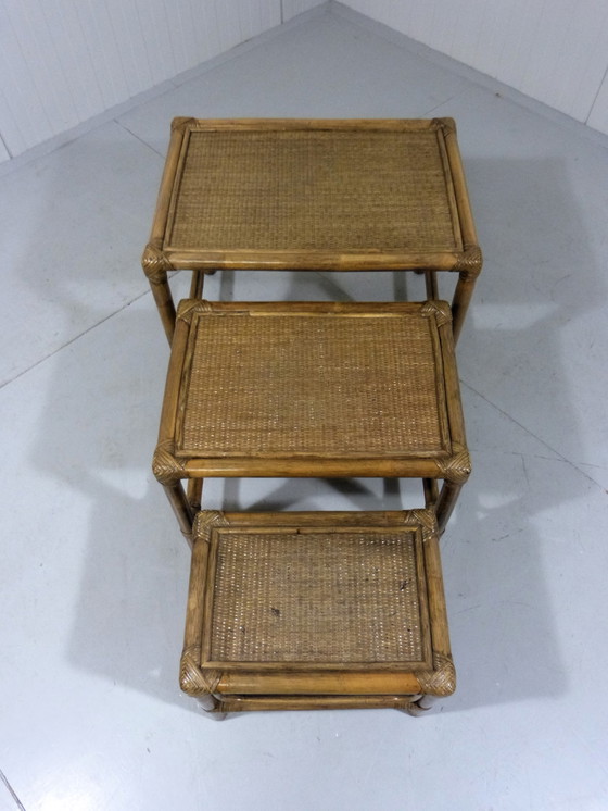 Image 1 of set de tables d'appoint mimi en rotin vintage 1970
