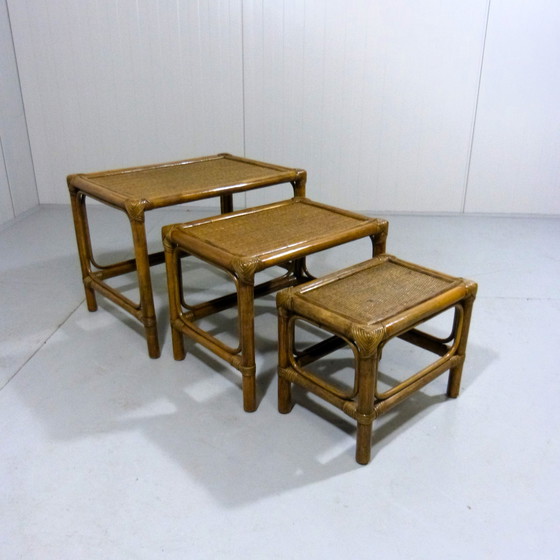 Image 1 of set de tables d'appoint mimi en rotin vintage 1970