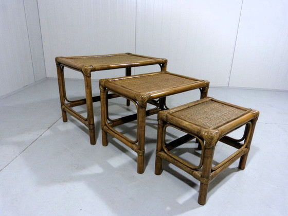 Image 1 of set de tables d'appoint mimi en rotin vintage 1970