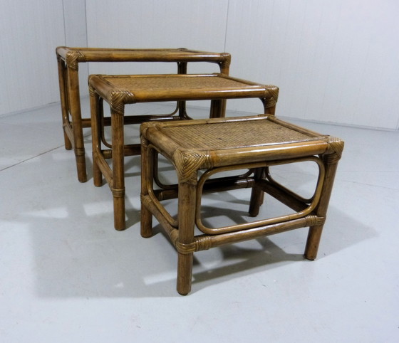 Image 1 of set de tables d'appoint mimi en rotin vintage 1970