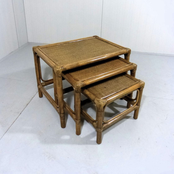Image 1 of set de tables d'appoint mimi en rotin vintage 1970