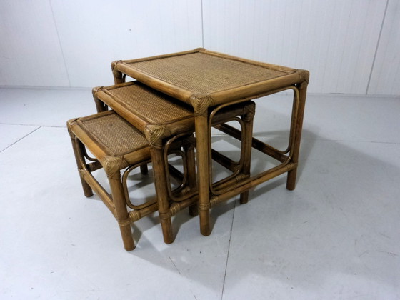 Image 1 of set de tables d'appoint mimi en rotin vintage 1970