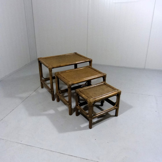 Image 1 of set de tables d'appoint mimi en rotin vintage 1970
