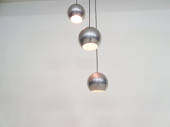 Image 1 of Set of three metal globes light, The Netherlands 1960's