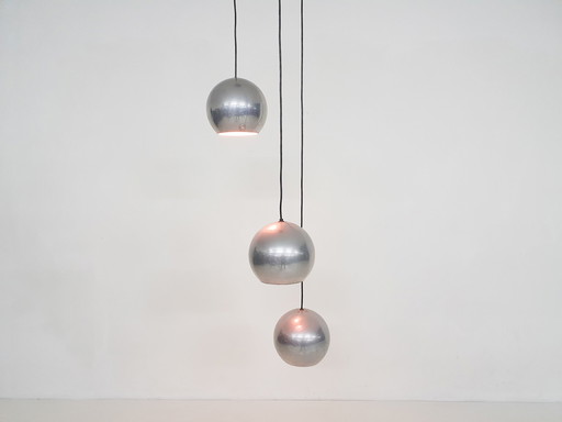 Set of three metal globes light, The Netherlands 1960's