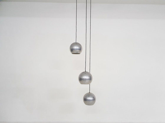 Image 1 of Set of three metal globes light, The Netherlands 1960's