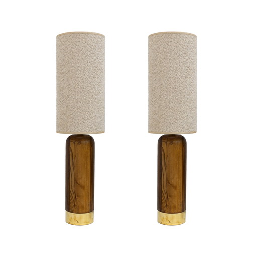 Pair Of Mid-Century Modern Style Italian Wood And Brass Table Lamps