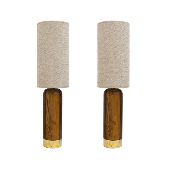 Image 1 of Pair Of Mid-Century Modern Style Italian Wood And Brass Table Lamps