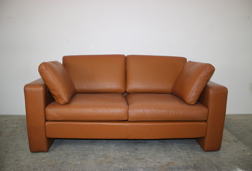 Cor Conseta two-seater couch designer genuine leather saddle brown sofa