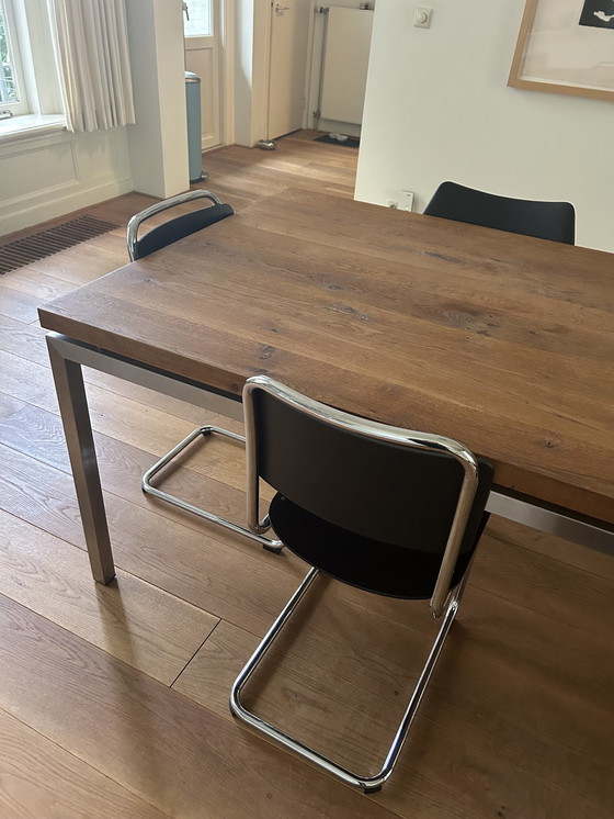 Image 1 of Dining Table Old Oak With Stainless Steel Frame